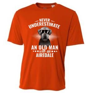 Never Underestimate An Old With Airedale Terrier Gift Cooling Performance Crew T-Shirt