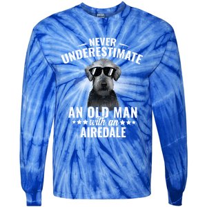 Never Underestimate An Old With Airedale Terrier Gift Tie-Dye Long Sleeve Shirt