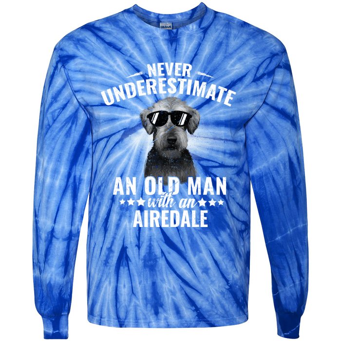 Never Underestimate An Old With Airedale Terrier Gift Tie-Dye Long Sleeve Shirt