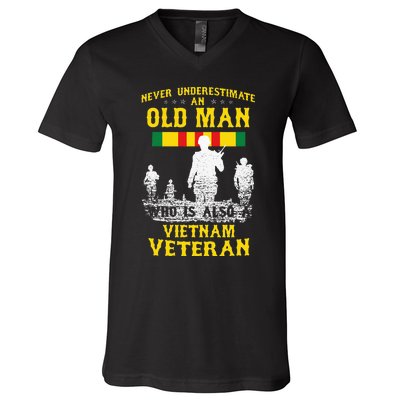 Never Underestimate An OLD MAN Vietnam Veteran Gift V-Neck T-Shirt