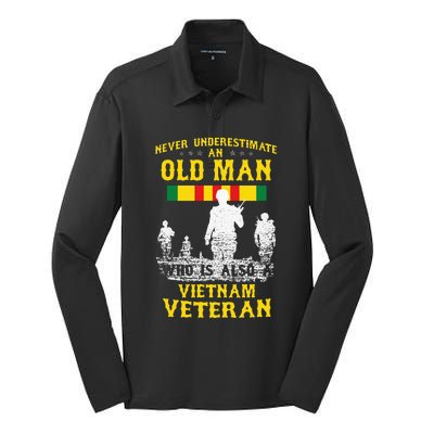 Never Underestimate An OLD MAN Vietnam Veteran Gift Silk Touch Performance Long Sleeve Polo