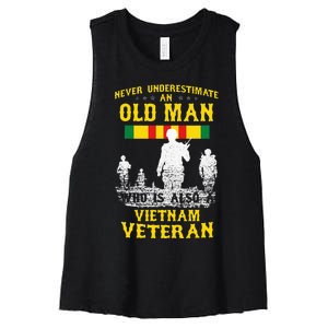 Never Underestimate An OLD MAN Vietnam Veteran Gift Women's Racerback Cropped Tank