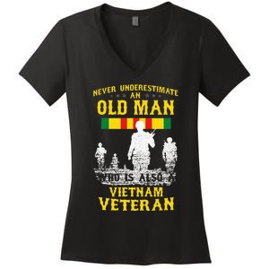 Never Underestimate An OLD MAN Vietnam Veteran Gift Women's V-Neck T-Shirt