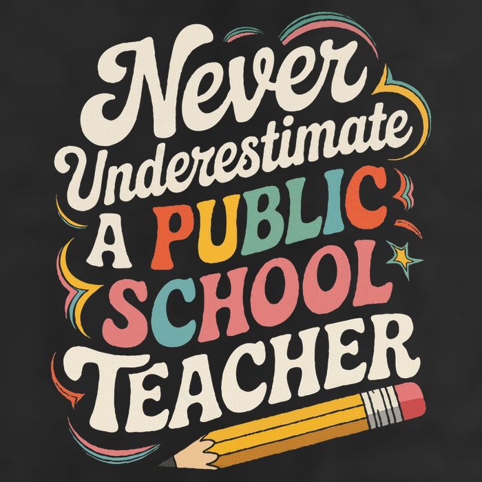 Never Underestimate A Public School Teacher Public Education 7 Panel Mesh Trucker Snapback Hat