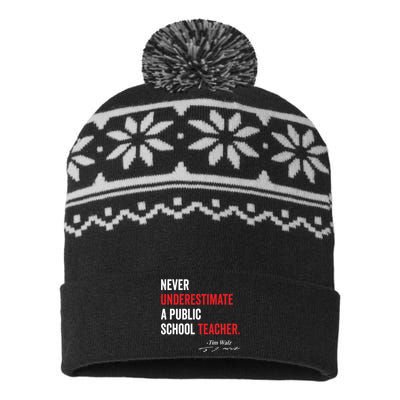 Never Underestimate A Public School Teacher Coach Quote USA-Made Snowflake Beanie