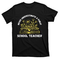 Never Underestimate A Public School Teacher Floral Books T-Shirt