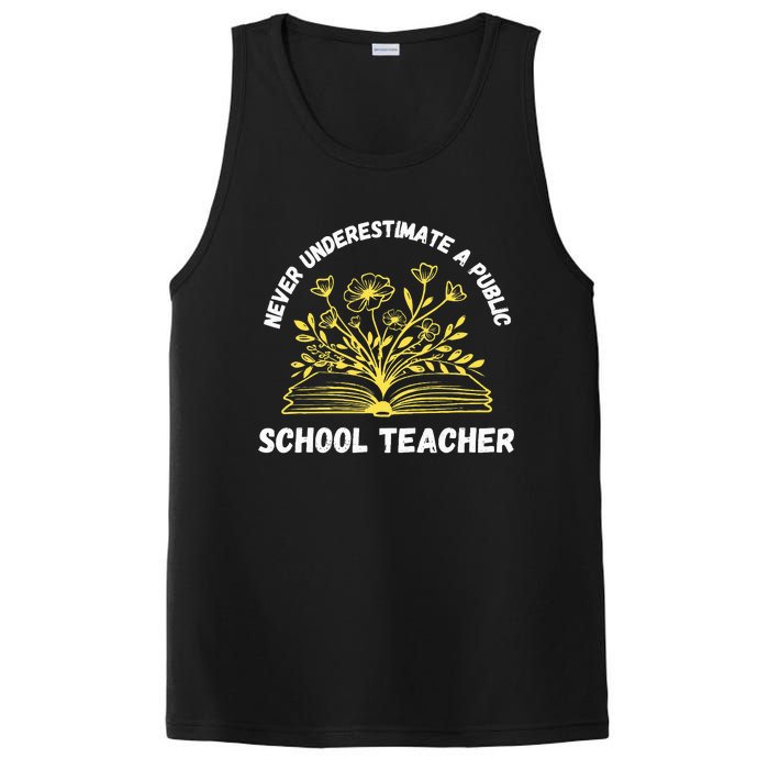 Never Underestimate A Public School Teacher Floral Books PosiCharge Competitor Tank