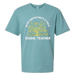 Never Underestimate A Public School Teacher Floral Books Sueded Cloud Jersey T-Shirt