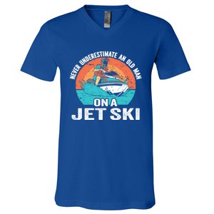 Never Underestimate And Old On A Jet Ski Gift V-Neck T-Shirt