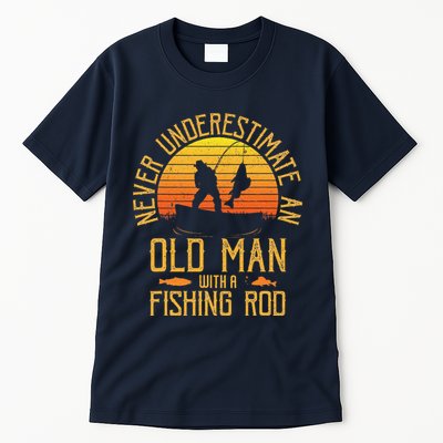Never Underestimate An Old Man With A Fishing Rod Fisherman Tall T-Shirt