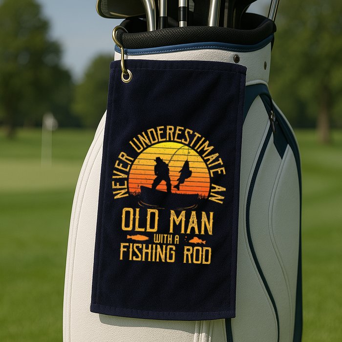 Never Underestimate An Old Man With A Fishing Rod Fisherman Golf Towel