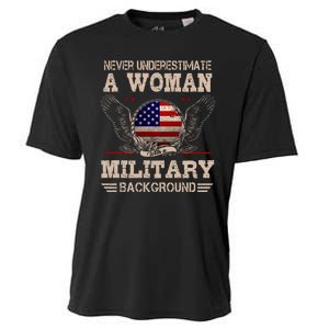 Never Underestimate A Woman With A Military Background Cooling Performance Crew T-Shirt