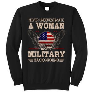 Never Underestimate A Woman With A Military Background Sweatshirt