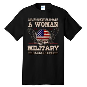 Never Underestimate A Woman With A Military Background Tall T-Shirt