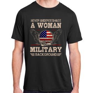 Never Underestimate A Woman With A Military Background Adult ChromaSoft Performance T-Shirt