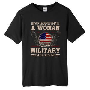 Never Underestimate A Woman With A Military Background Tall Fusion ChromaSoft Performance T-Shirt