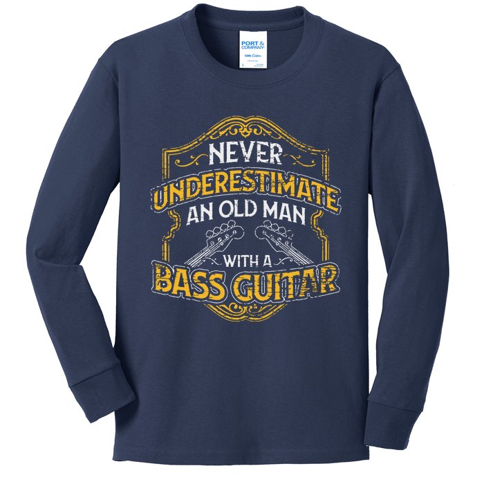 Never Underestimate An Old Man With A Bass Guitar Kids Long Sleeve Shirt