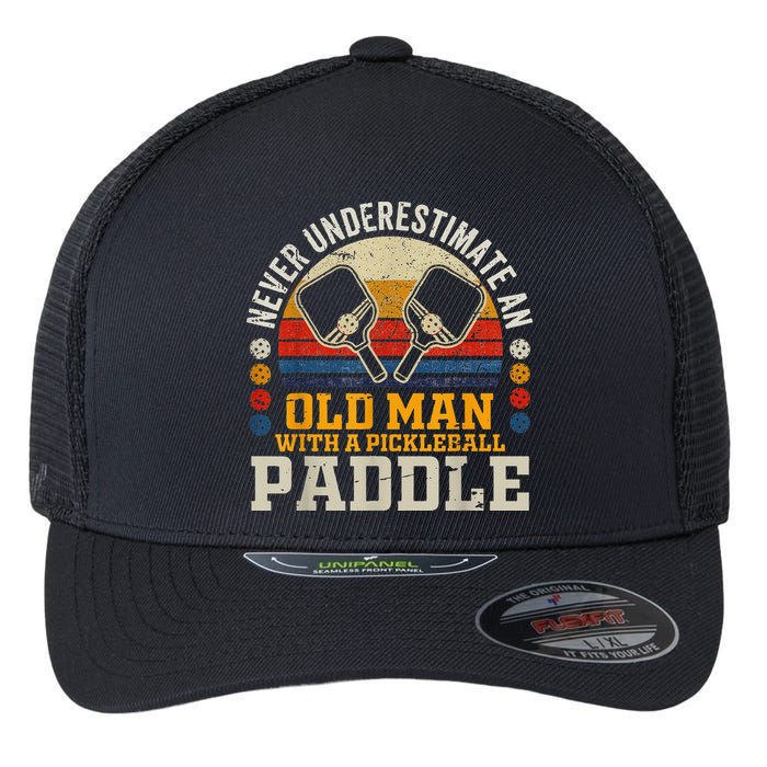 Never Underestimate An Old Man With A Pickleball Flexfit Unipanel Trucker Cap