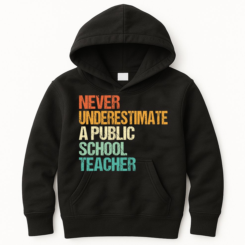 Never Underestimate A Public School Teacher Harris Walz 2024 Kids Hoodie