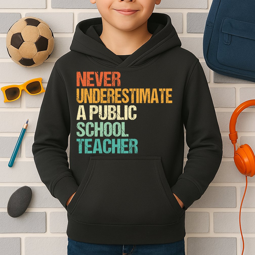 Never Underestimate A Public School Teacher Harris Walz 2024 Kids Hoodie