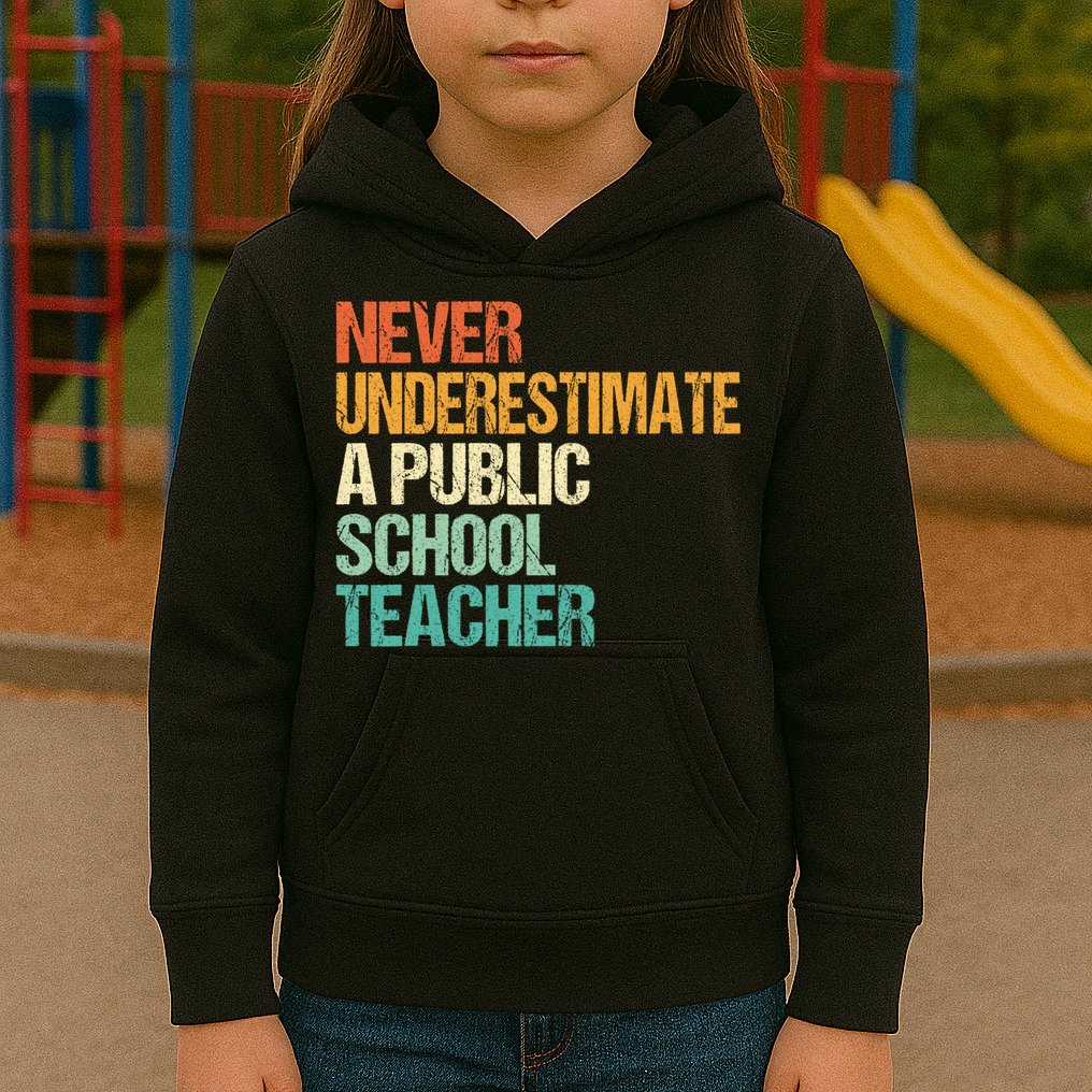 Never Underestimate A Public School Teacher Harris Walz 2024 Kids Hoodie