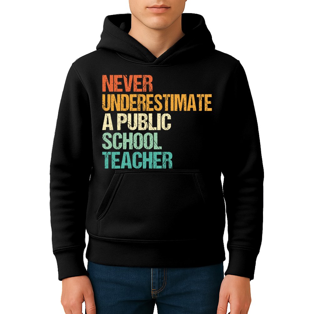 Never Underestimate A Public School Teacher Harris Walz 2024 Kids Hoodie