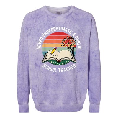 Never Underestimate A Public School Teacher Retro Vintage Colorblast Crewneck Sweatshirt