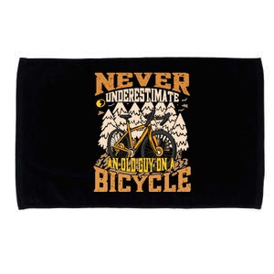 Never Underestimate An Old Guy On A Bicycle Funny Cycling Microfiber Hand Towel