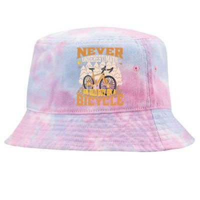 Never Underestimate An Old Guy On A Bicycle Funny Cycling Tie-Dyed Bucket Hat