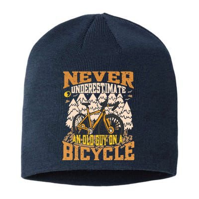 Never Underestimate An Old Guy On A Bicycle Funny Cycling Sustainable Beanie