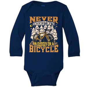 Never Underestimate An Old Guy On A Bicycle Funny Cycling Baby Long Sleeve Bodysuit