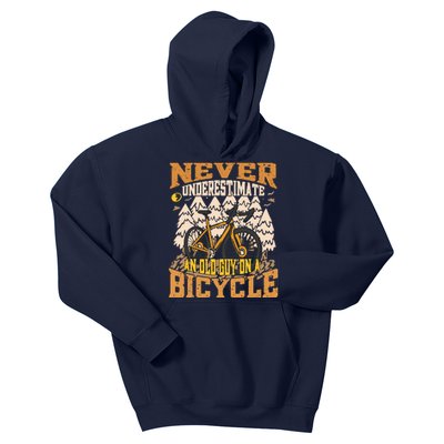 Never Underestimate An Old Guy On A Bicycle Funny Cycling Kids Hoodie