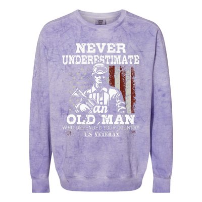 Never Underestimate An Old Man Patriotic Us Veteran Flag Colorblast Crewneck Sweatshirt