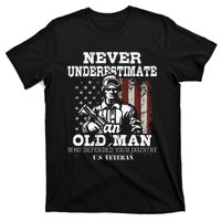 Never Underestimate An Old Man Patriotic Us Veteran Flag T-Shirt