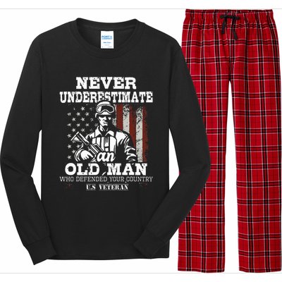 Never Underestimate An Old Man Patriotic Us Veteran Flag Long Sleeve Pajama Set