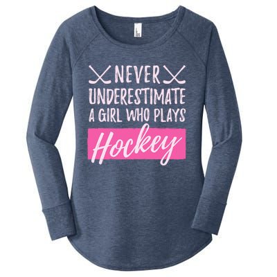 Never Underestimate A Who Plays IceHockey Hockey Gift Women's Perfect Tri Tunic Long Sleeve Shirt