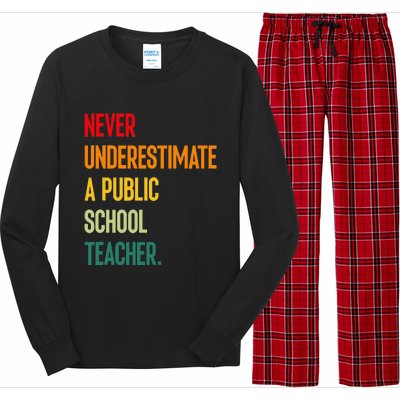 Never Underestimate A Public School Teacher Coach Quote Gift Long Sleeve Pajama Set