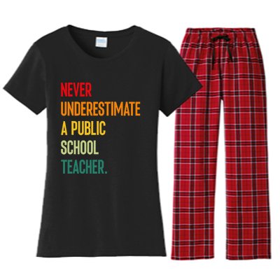 Never Underestimate A Public School Teacher Coach Quote Gift Women's Flannel Pajama Set