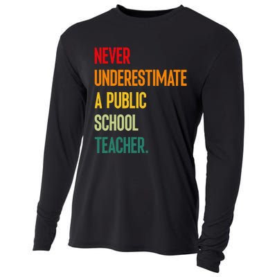 Never Underestimate A Public School Teacher Coach Quote Gift Cooling Performance Long Sleeve Crew