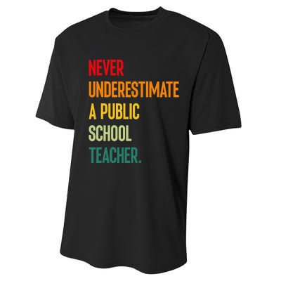 Never Underestimate A Public School Teacher Coach Quote Gift Performance Sprint T-Shirt