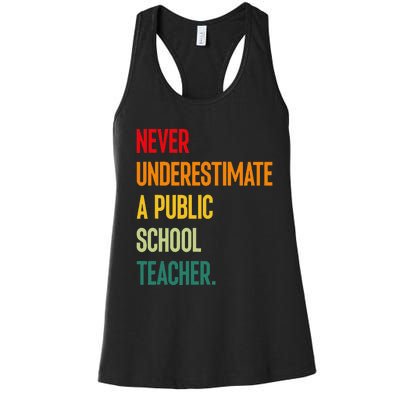 Never Underestimate A Public School Teacher Coach Quote Gift Women's Racerback Tank