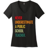 Never Underestimate A Public School Teacher Coach Quote Gift Women's V-Neck T-Shirt