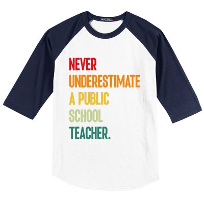 Never Underestimate A Public School Teacher Coach Quote Gift Baseball Sleeve Shirt