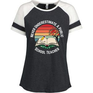 Never Underestimate A Public School Teacher Enza Ladies Jersey Colorblock Tee