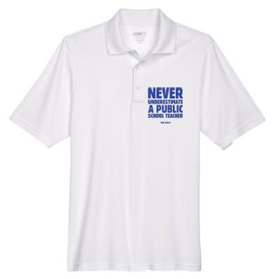 Never Underestimate A Public School Teacher Tim Walz Men's Origin Performance Piqué Polo