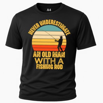 Never Underestimate An Old Man With A Fishing Rod Funny Gift Performance Shirt