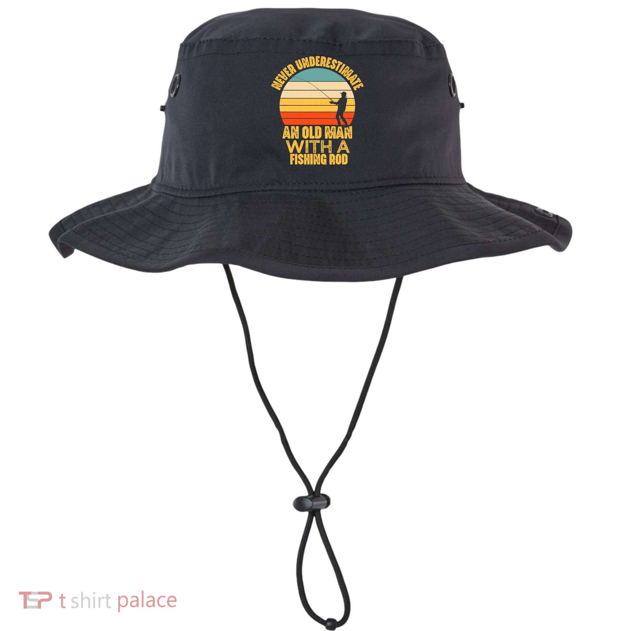 Never Underestimate An Old Man With A Fishing Rod Funny Gift Bucket Hat