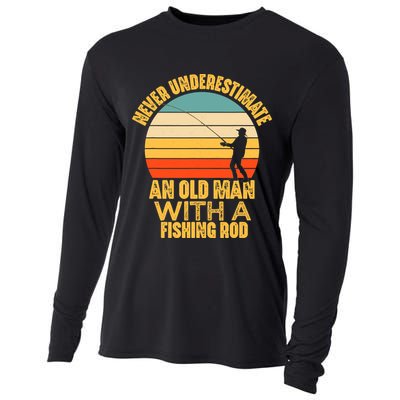 Never Underestimate An Old Man With A Fishing Rod Funny Gift Cooling Performance Long Sleeve Crew
