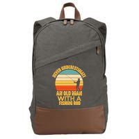 Never Underestimate An Old Man With A Fishing Rod Funny Gift Cotton Canvas Backpack