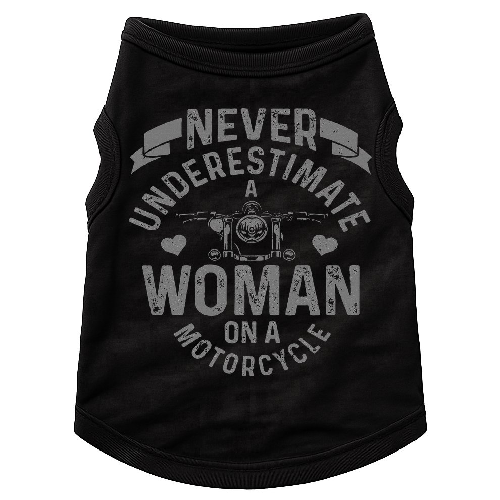 Never Underestimate A Woman Motorcycle Funny Biker Girl Doggie Tank